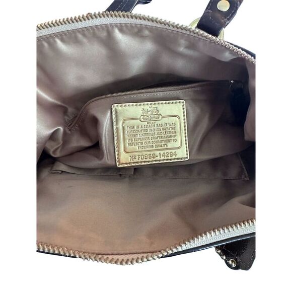 Coach Madison Audrey Satchel Beige/Brown Canvas Patent Leather Bag - Picture 13 of 13